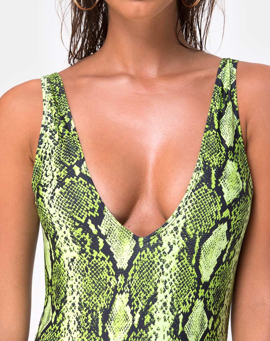Image de Zala Plunge Swimsuit in Slime Lime Snake