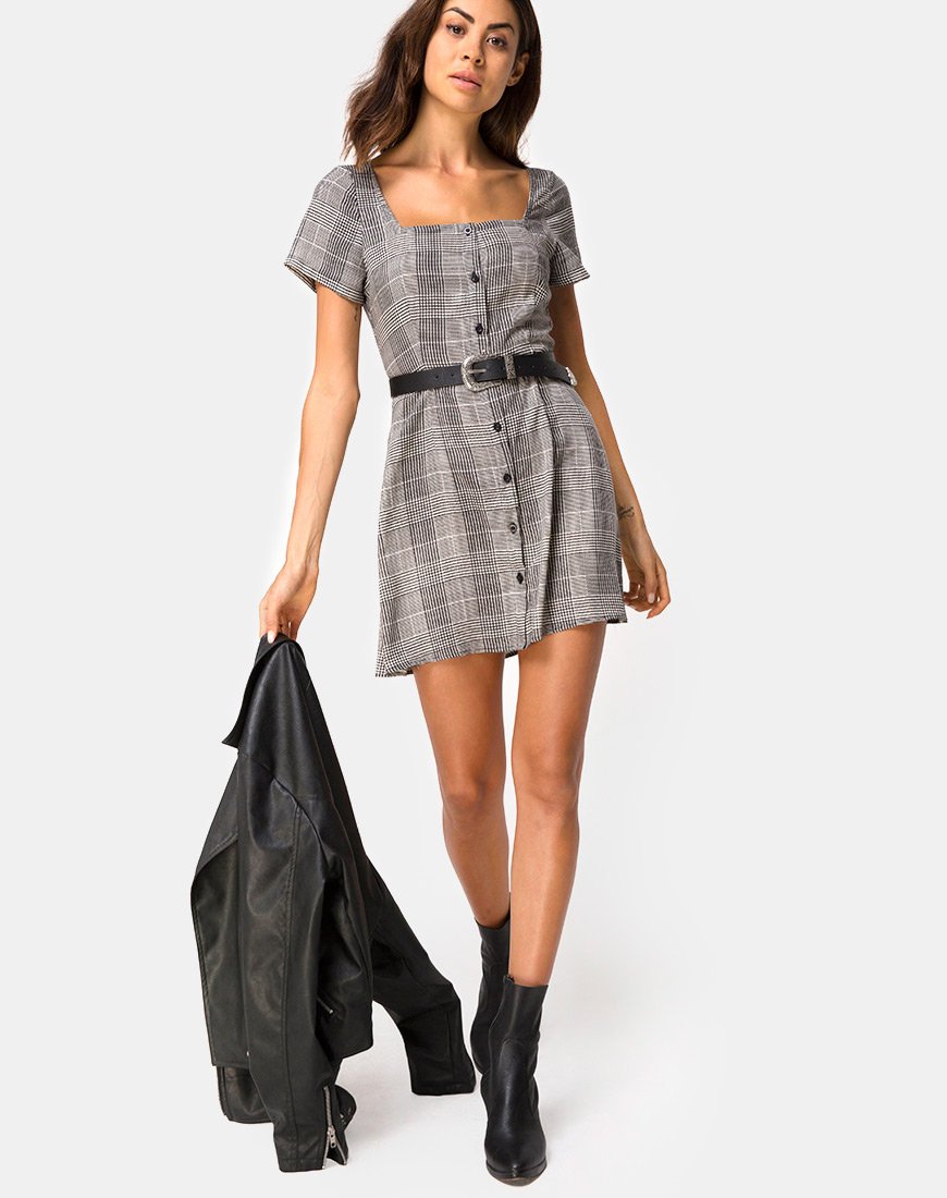 Image of Zavacca Mini Dress in Charles Check Grey