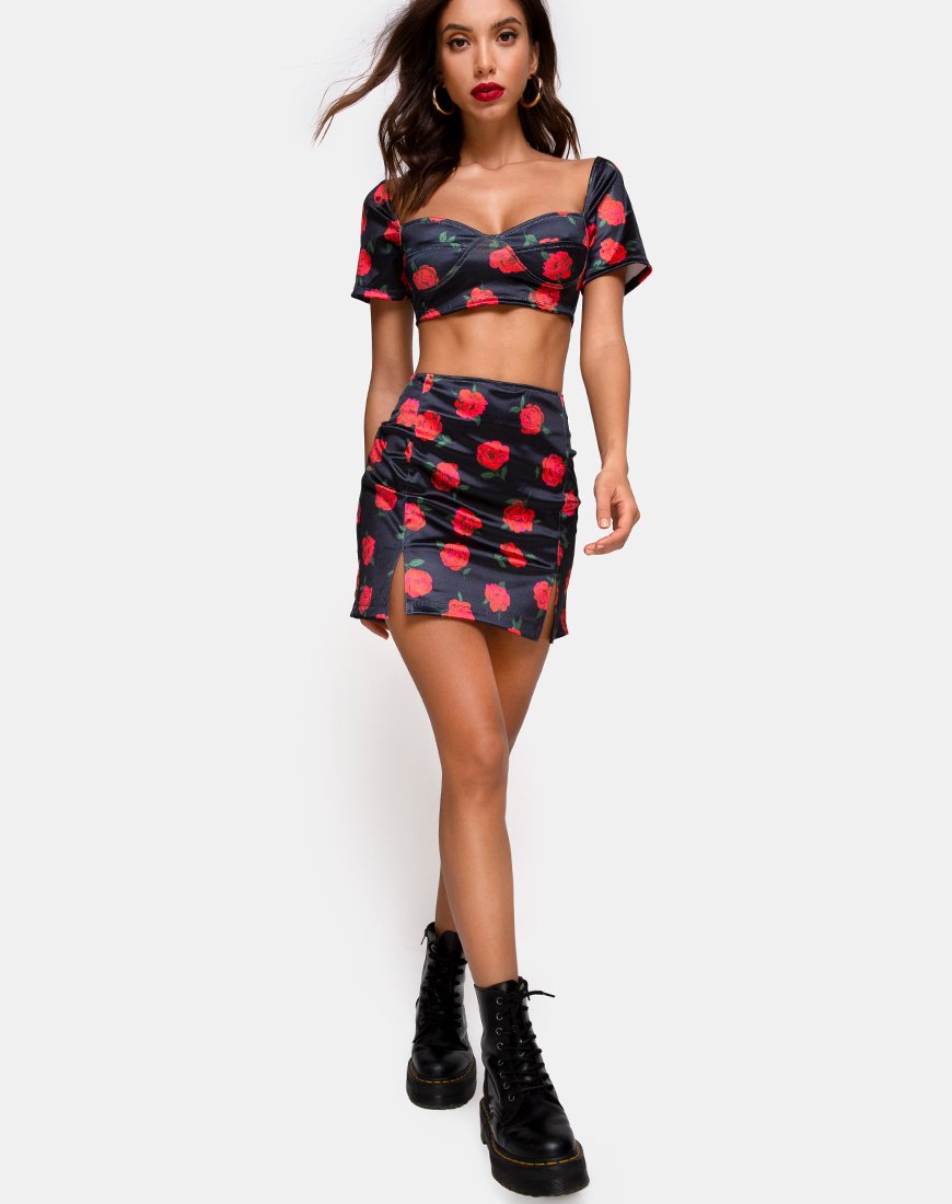 Image de Zida Mini jupe en satin extensible Last Rose Black