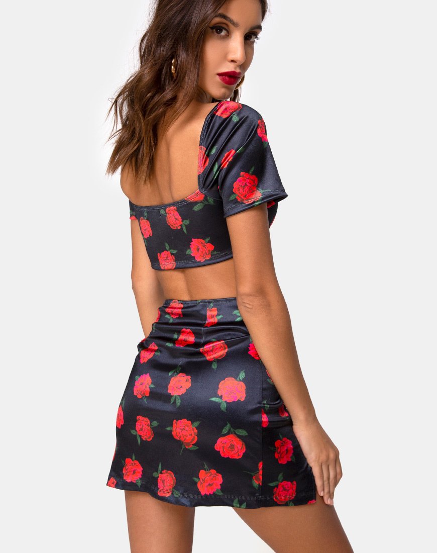 Image de Zida Mini jupe en satin extensible Last Rose Black