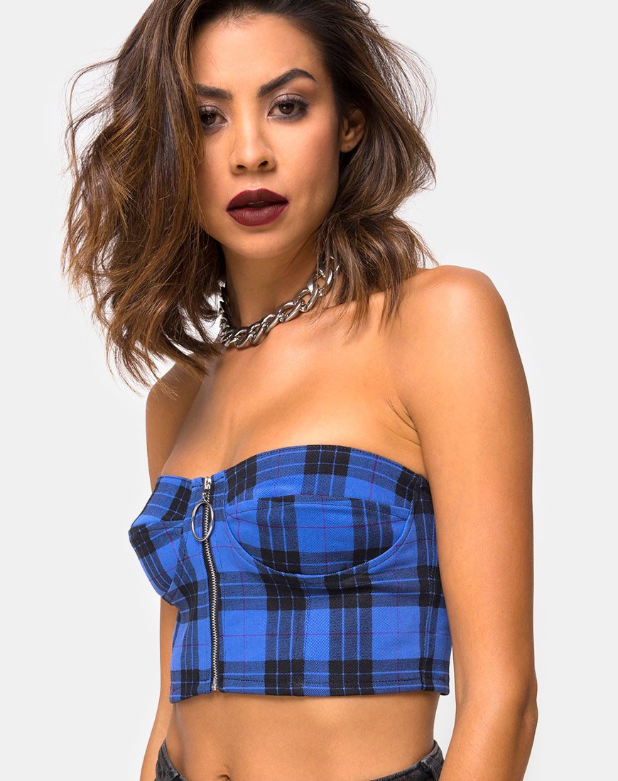 Image de Zipshi Cropped Top in Tartan Blue