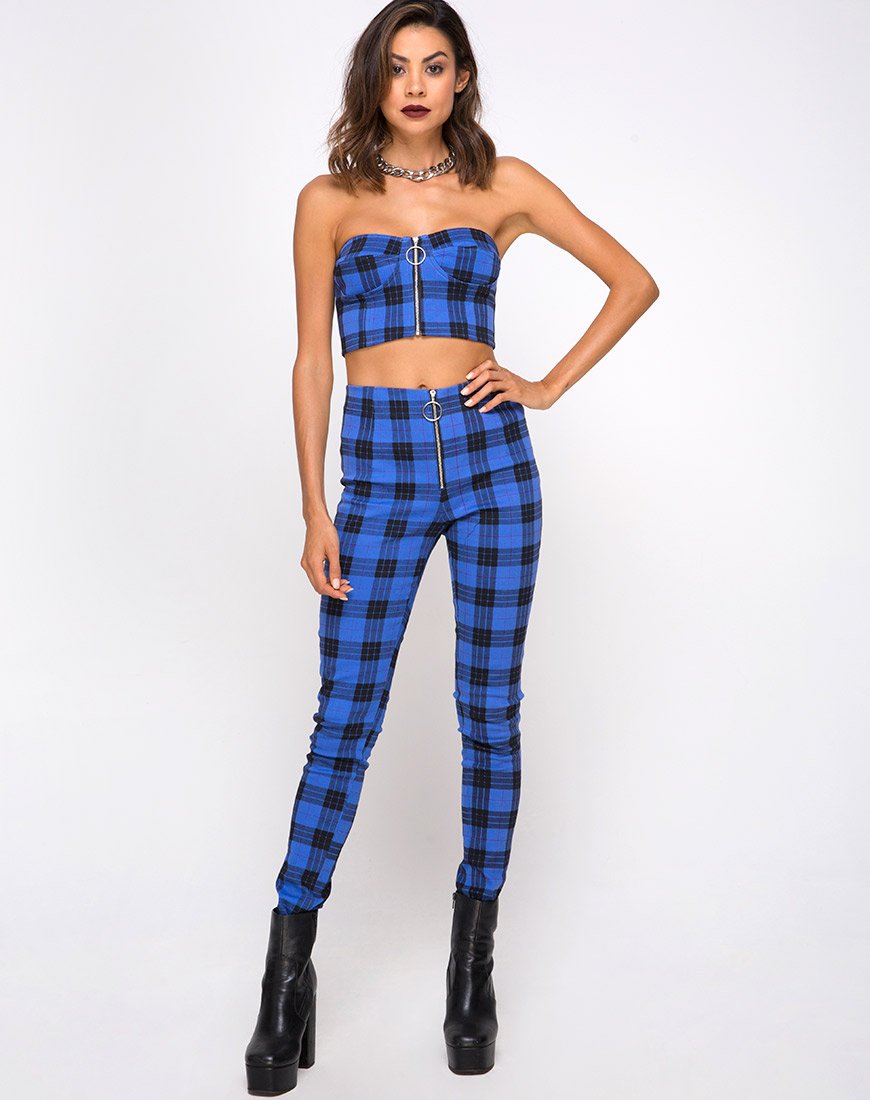 Image de Zipshi Cropped Top in Tartan Blue