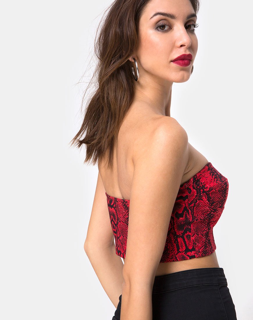 Image de Zipshi Crop Top in Snake Red