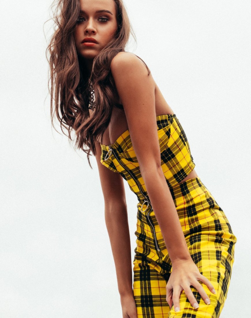 Image de Zipshi Crop Top in Winter Plaid Yellow