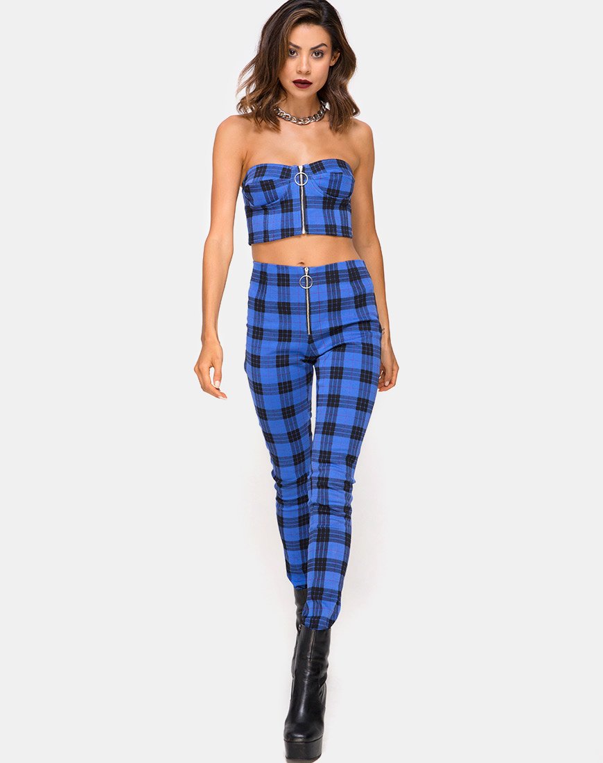Pantalon fuselé Jolim, bleu écossais