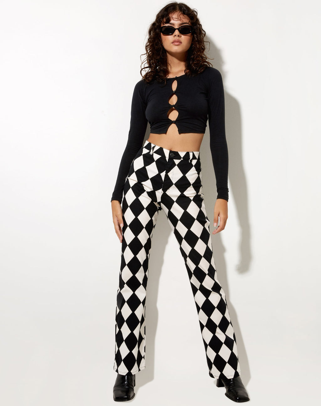 Pantalon évasé Zoven, Harlequin noir et blanc