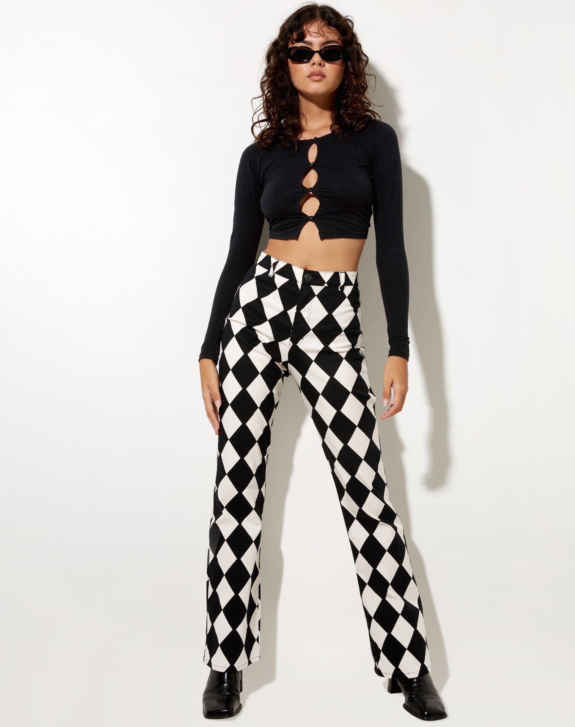 Image de Zoven Flare Trouser in Harlequin Black and White