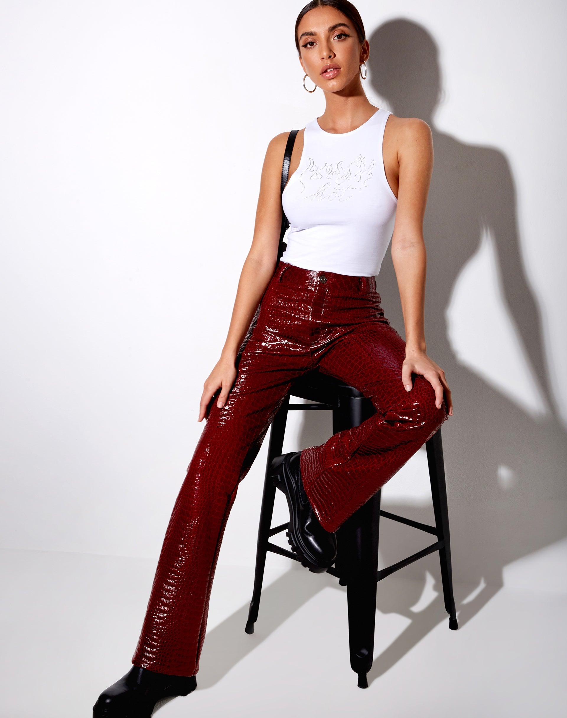 Image de Zoven Trouser in Croc PU Burgundy