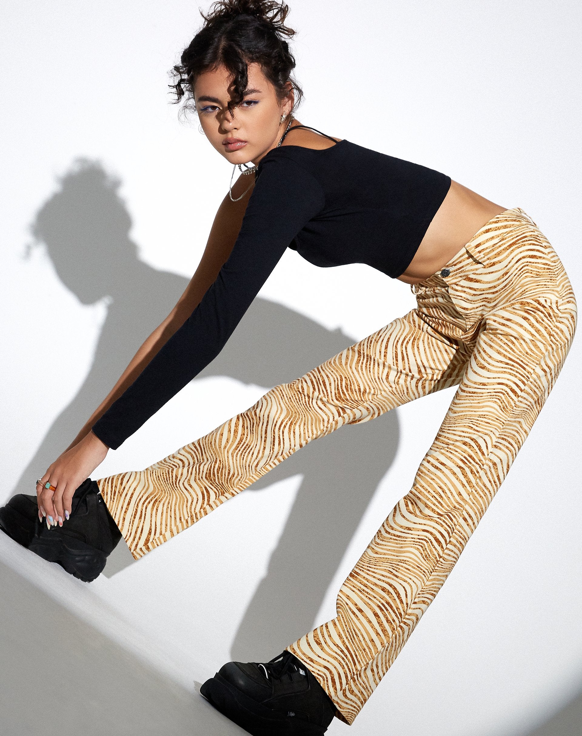 Image of MOTEL X OLIVIA NEILL Zoven Flare Trouser in Desert Terrain Tan