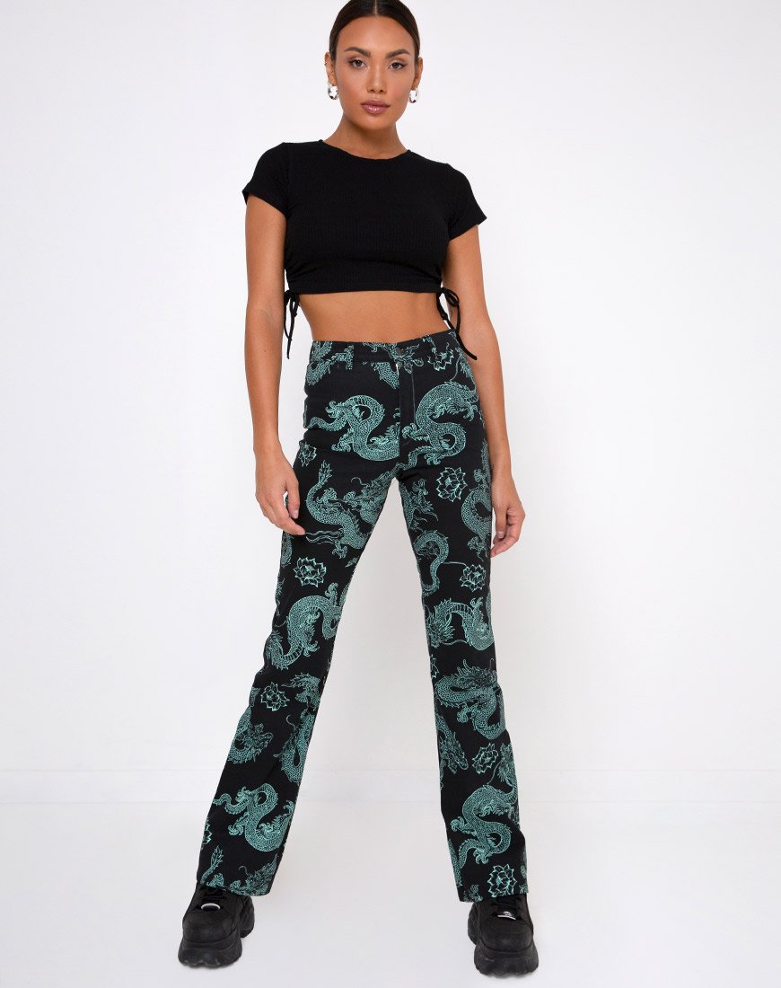 Image de Zoven Trouser in Dragon Flower Black and Mint