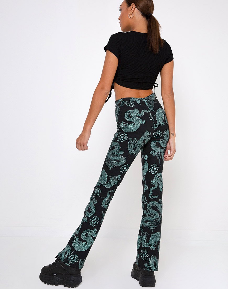 Pantalon Zoven en Dragon Flower noir et menthe
