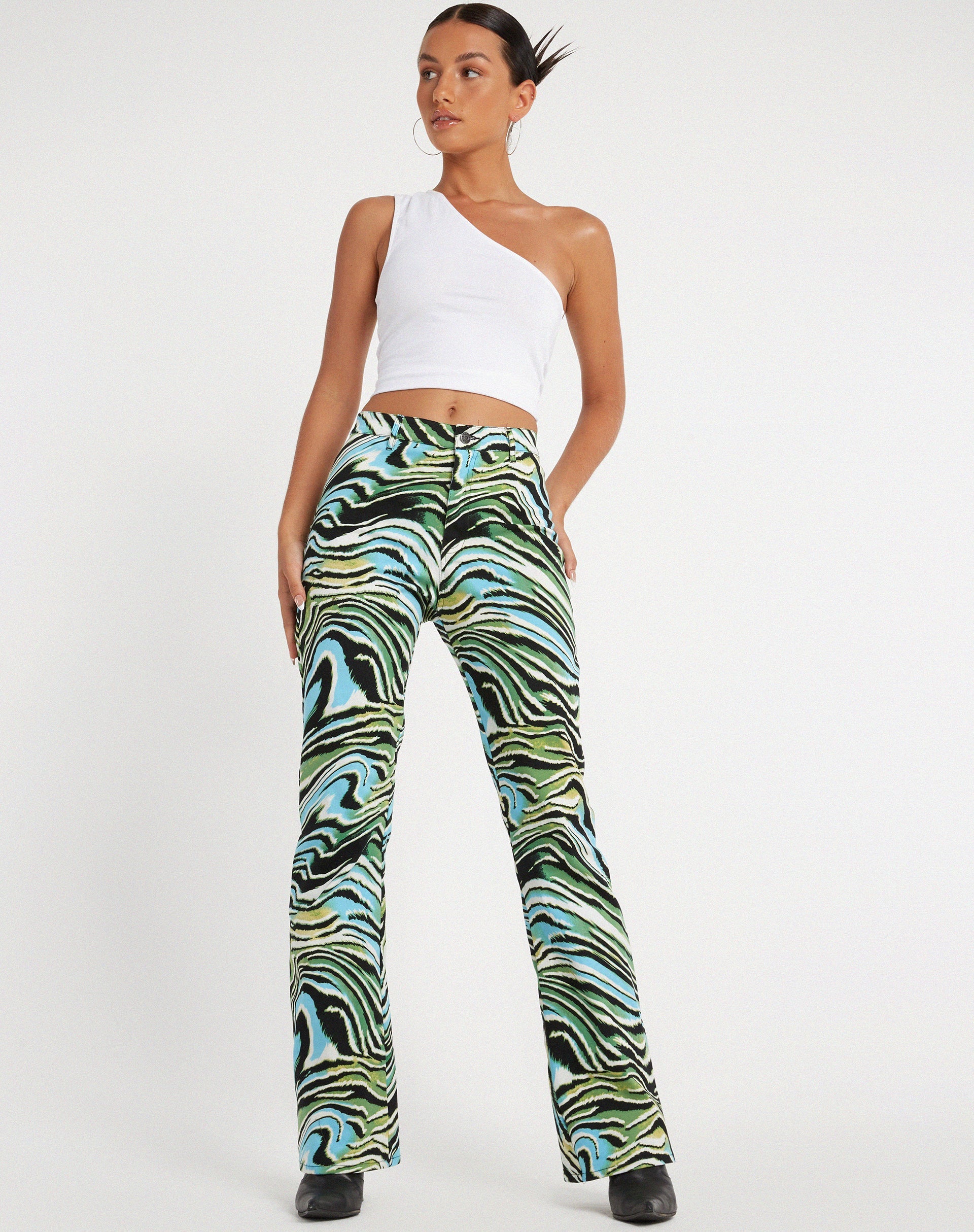 image de Zoven Flare Trouser in Warped Zebra Blue