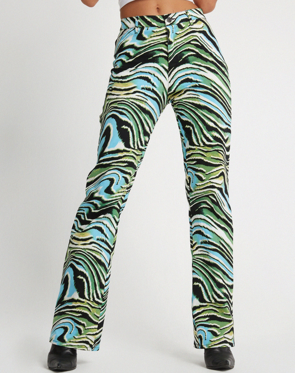 Pantalon évasé Zoven, bleu zébré warped