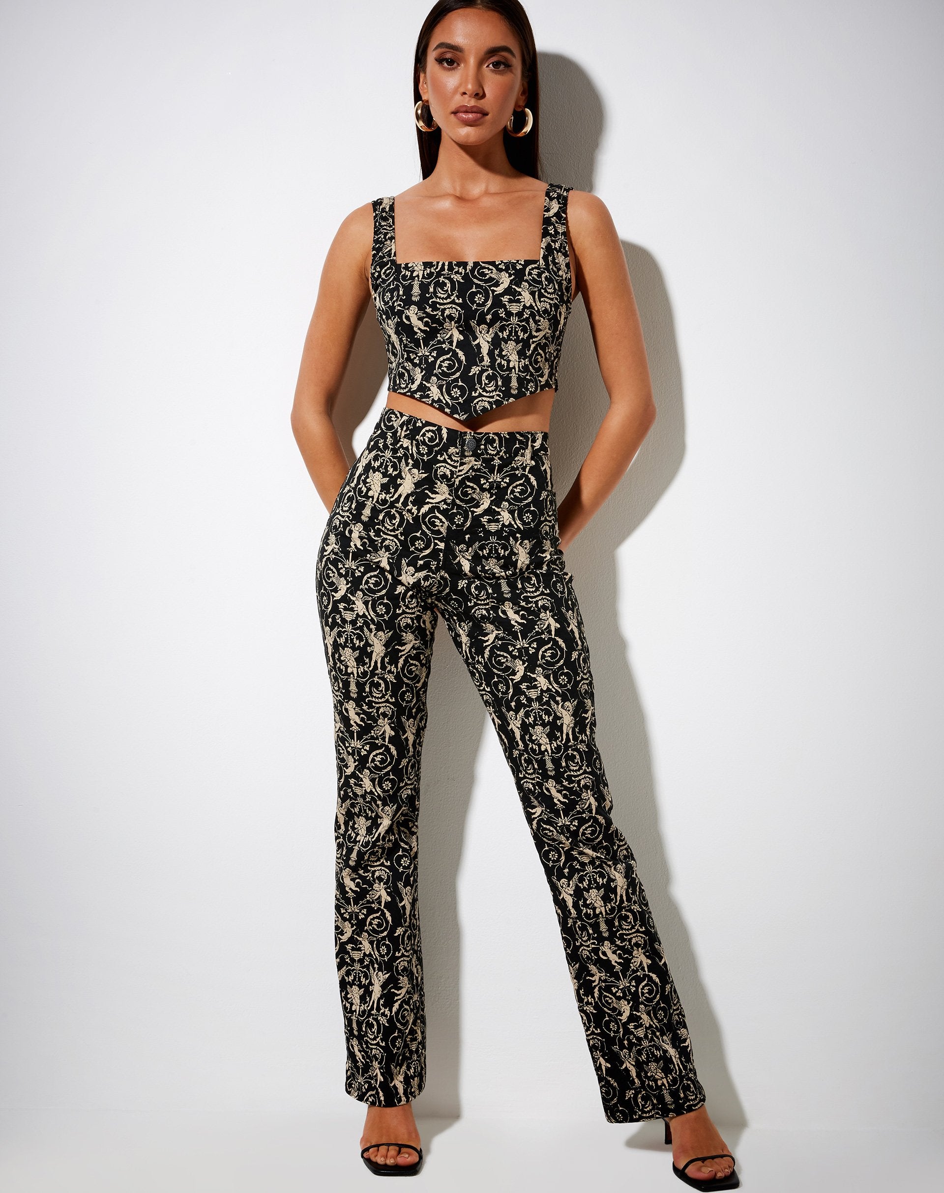 Image de Zoven Flare Trouser in Baroque Cherub Black and Gold