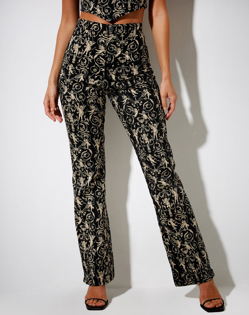 Pantalon évasé Zoven, noir chérubin baroque et or