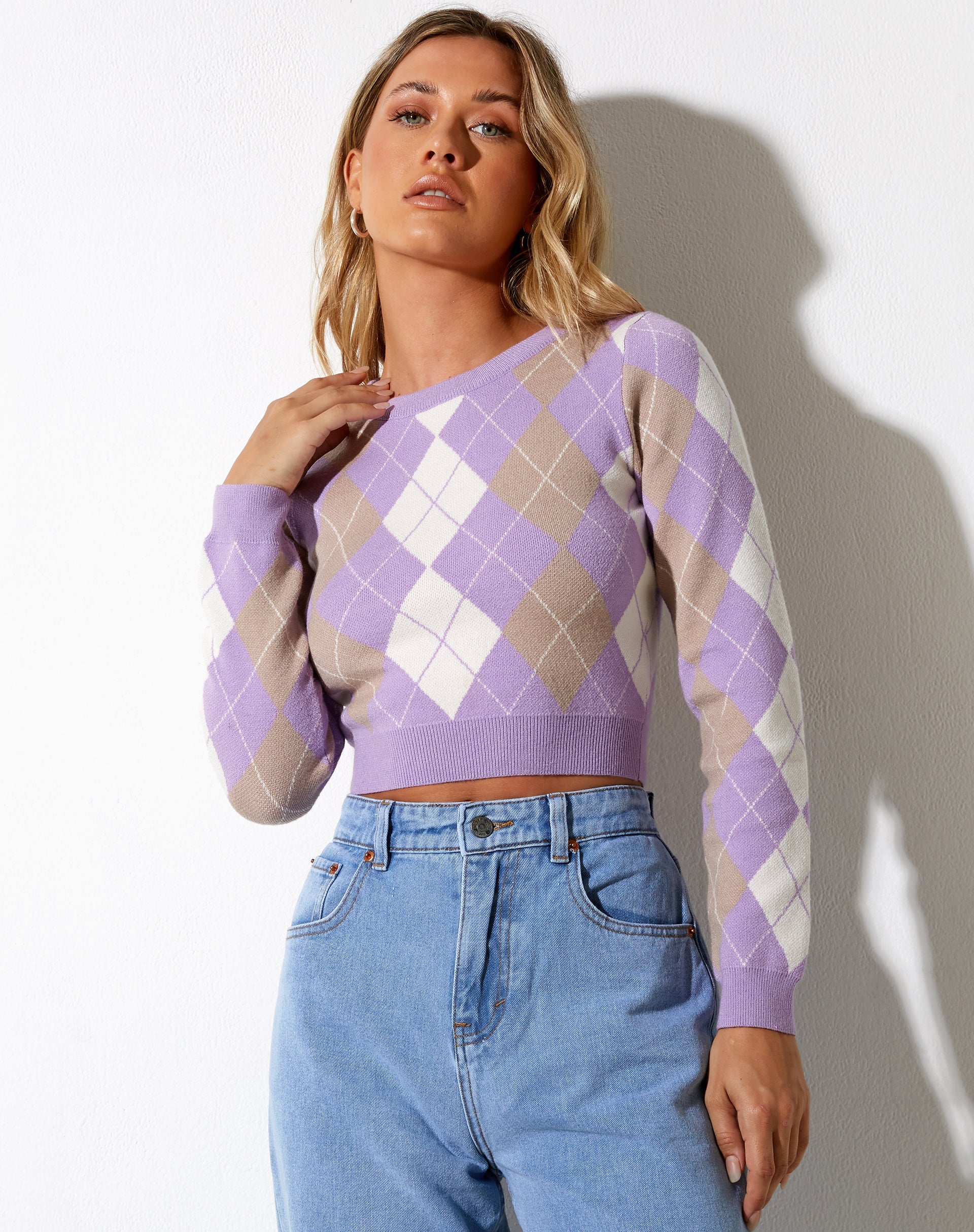 Image de Zuki Jumper in Argyle Lilac Cream and Tan