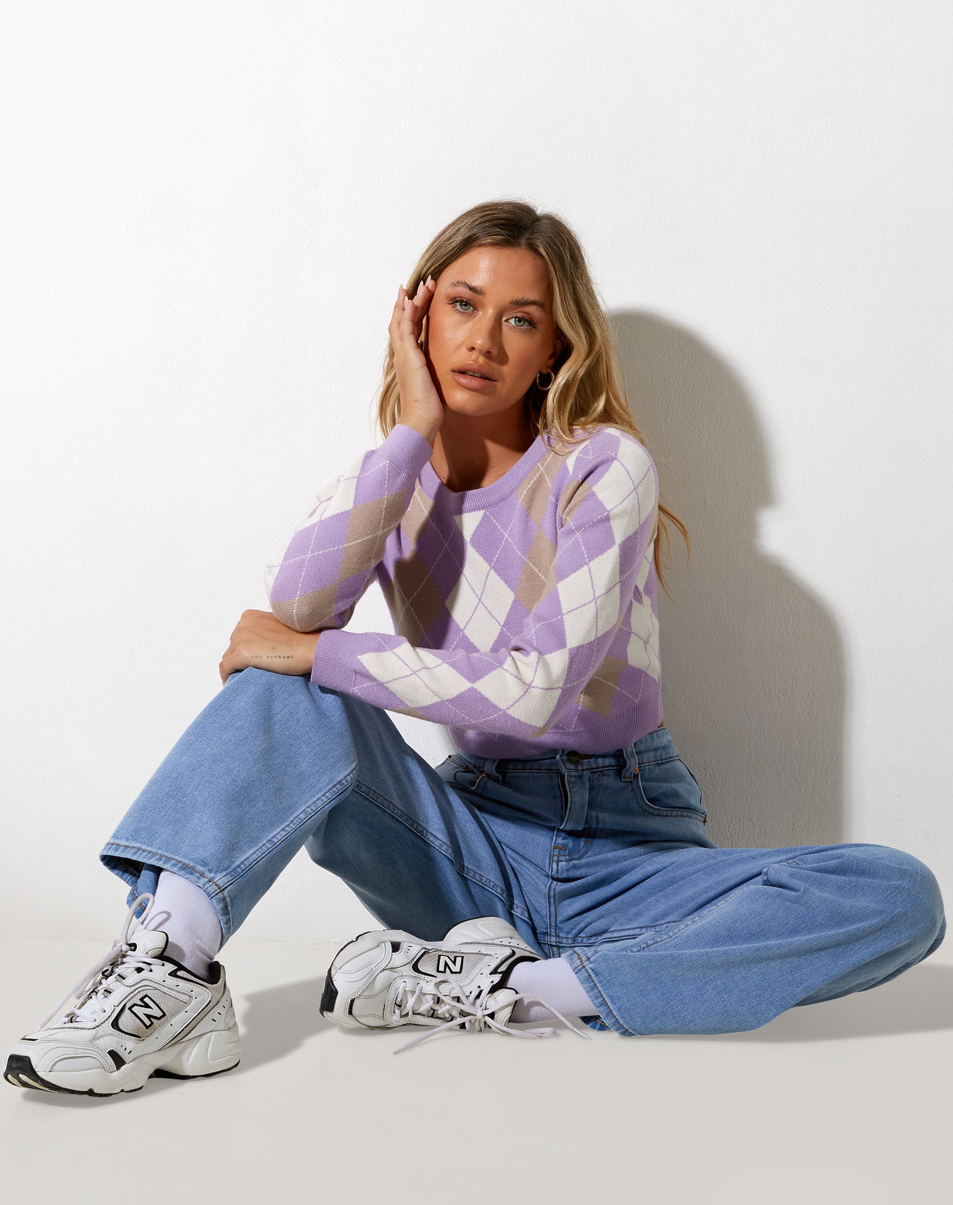 Image de Zuki Jumper in Argyle Lilac Cream and Tan