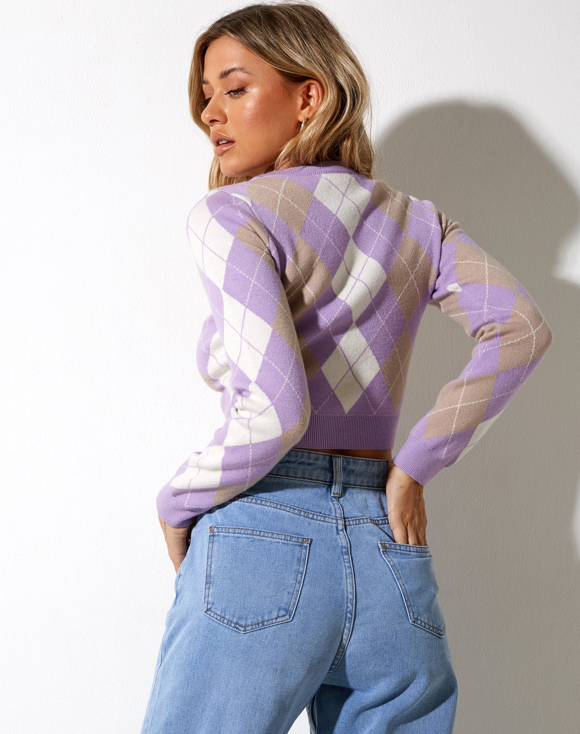 Image de Zuki Jumper in Argyle Lilac Cream and Tan