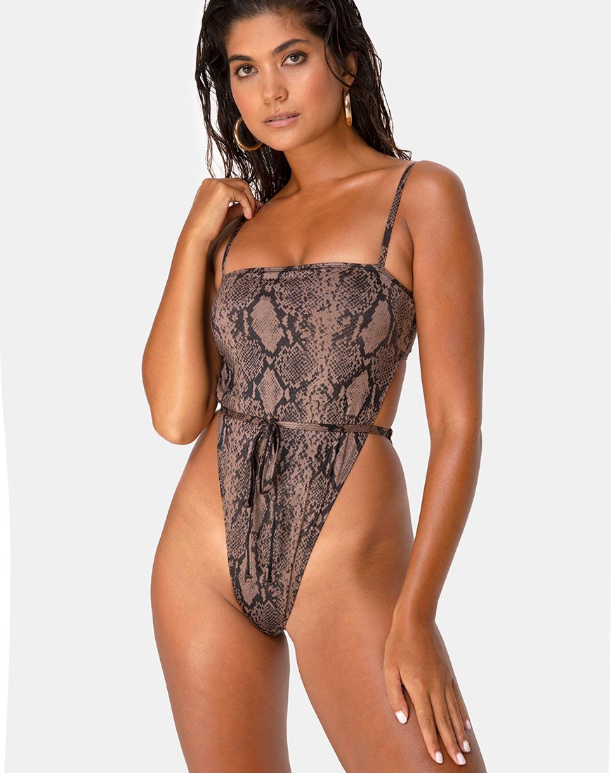 Image de Hiwa Swimsuit in Snake Taupe