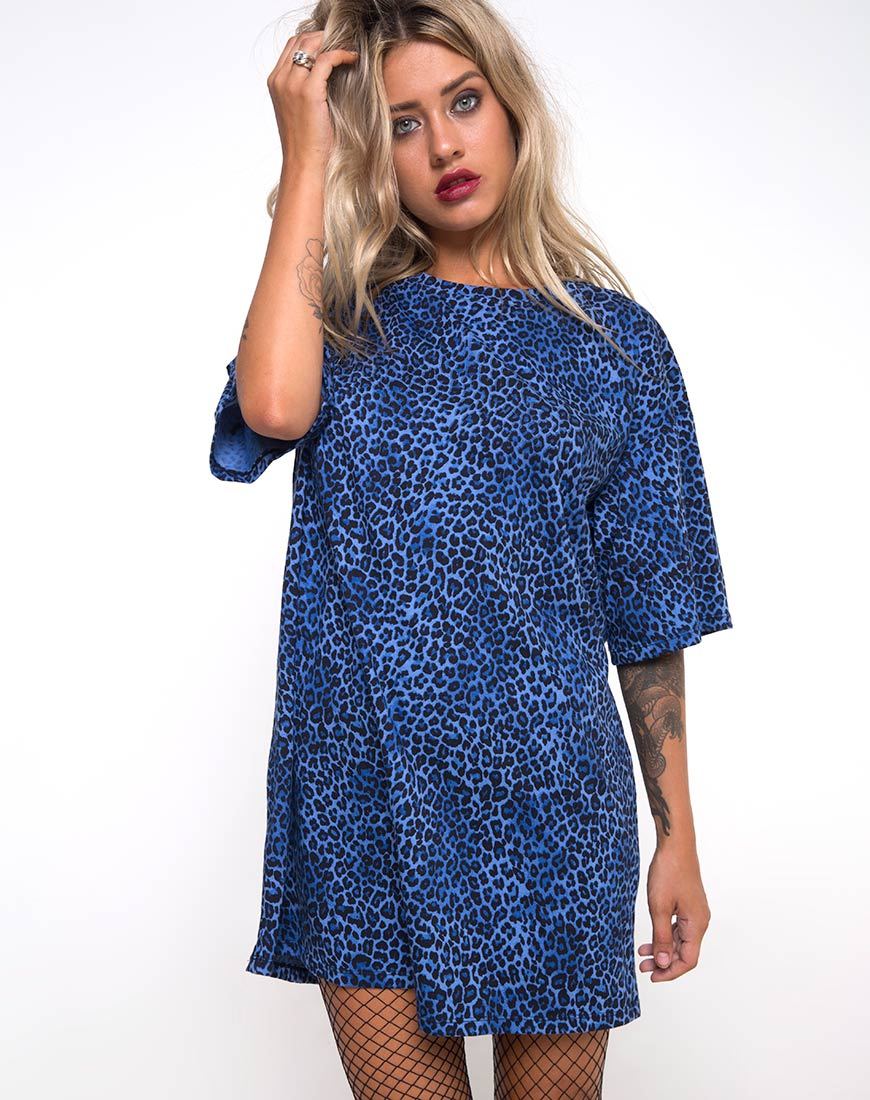 T-shirt oversize Sunny Kiss en bleu royal léopard