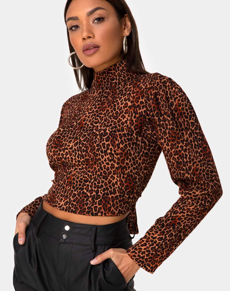 Image de Jasty Crop Top in Crinkle Ditsy Leopard Orange