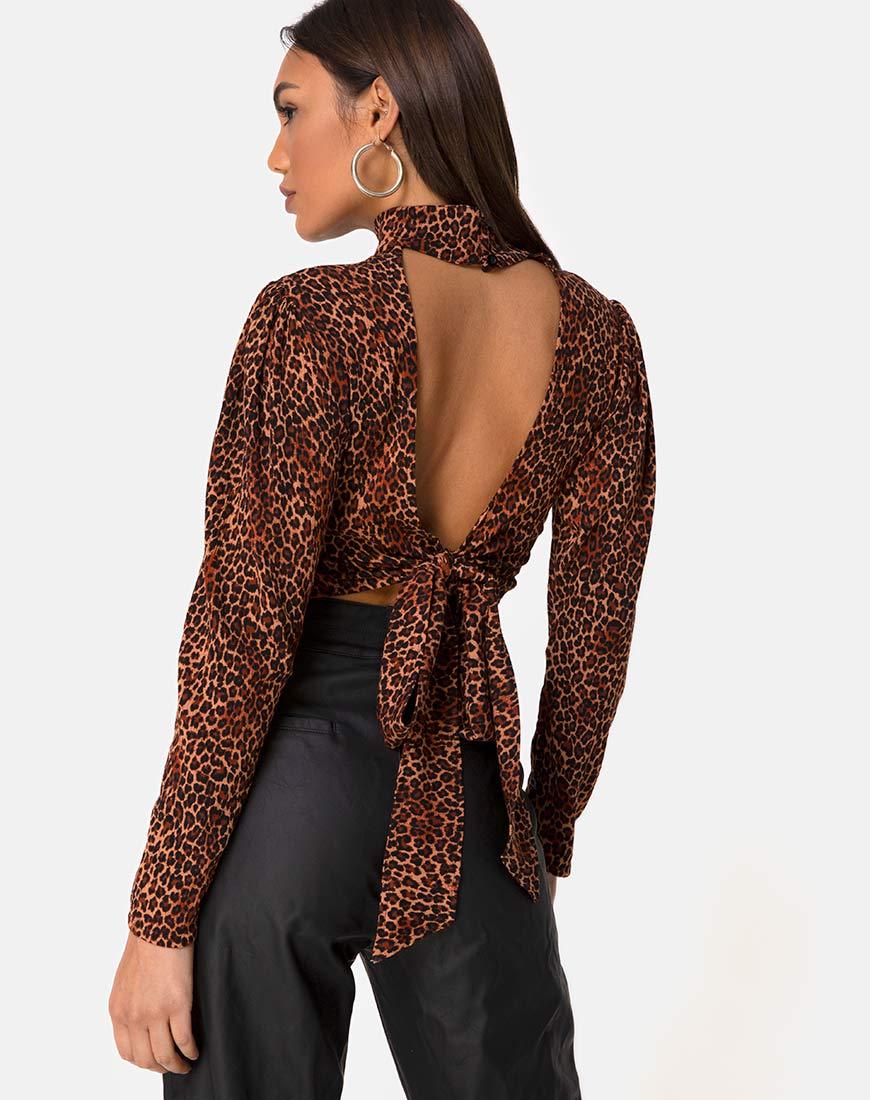 Image de Jasty Crop Top in Crinkle Ditsy Leopard Orange