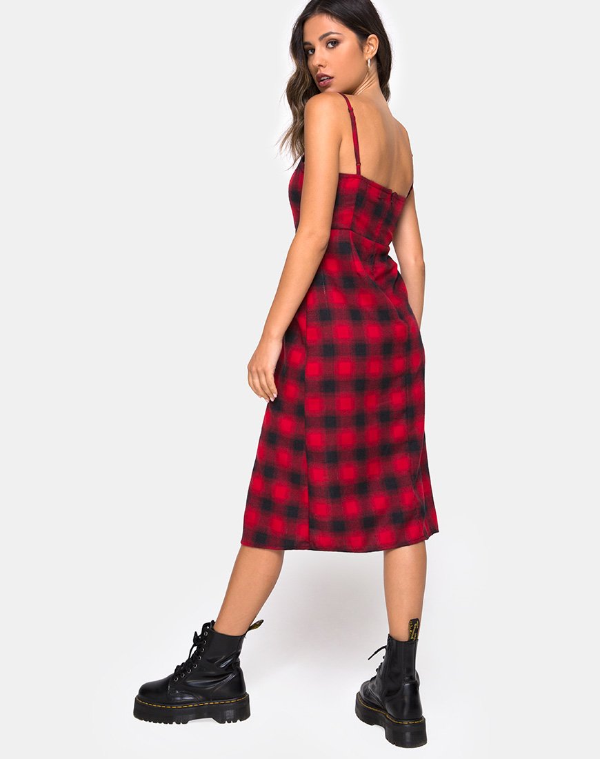 Robe Kaoya en tissu écossais rouge et noir