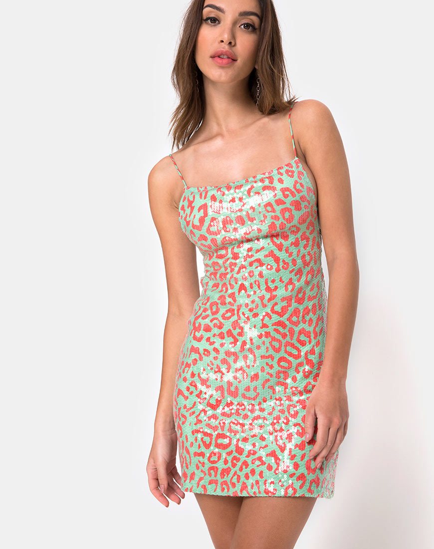 Robe Kozue en léopard flou à paillettes transparentes