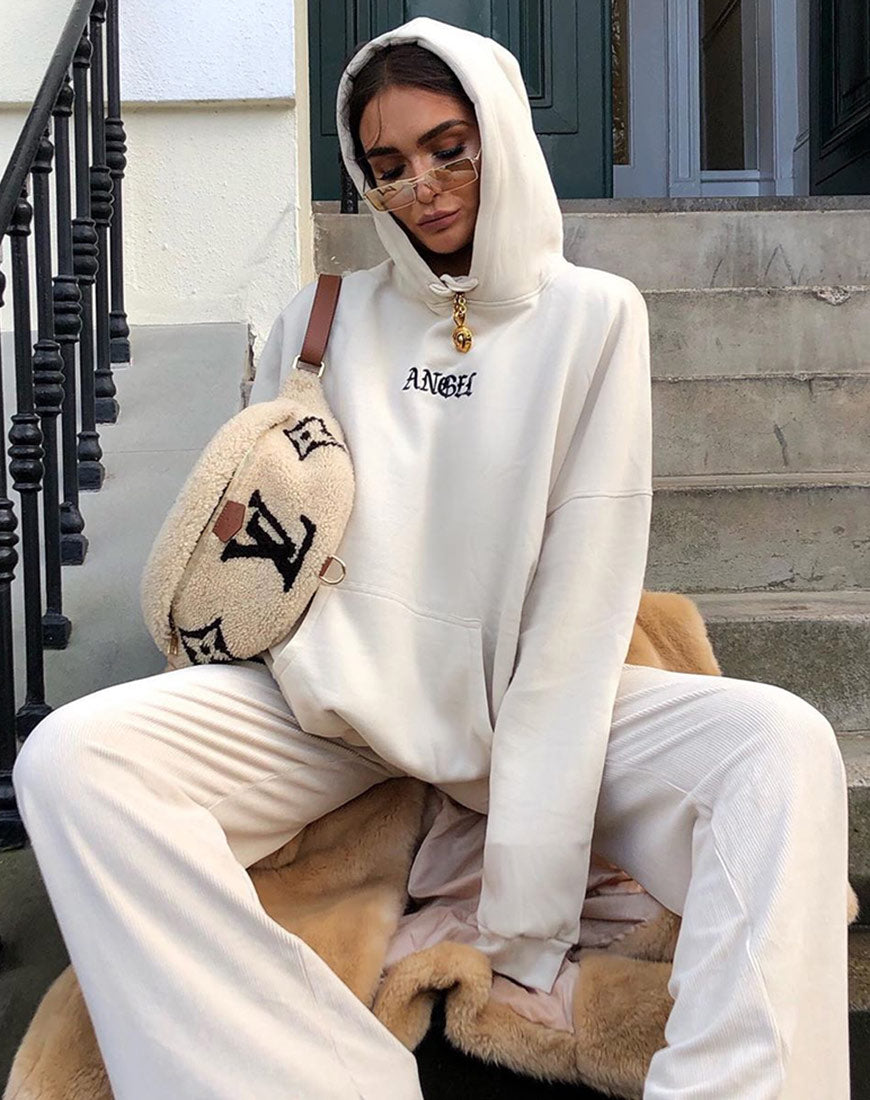 Image de Sweat à capuche oversize en pierre avec broderie d'ange