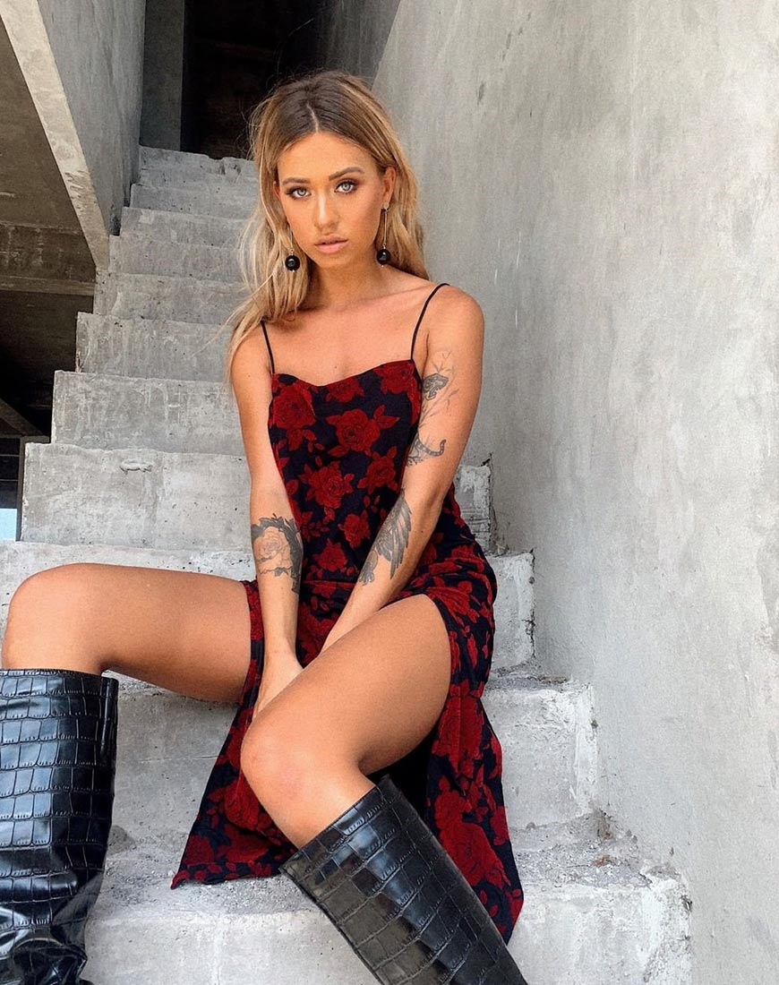 Image de Daxita Robe en rose rouge romantique Flock